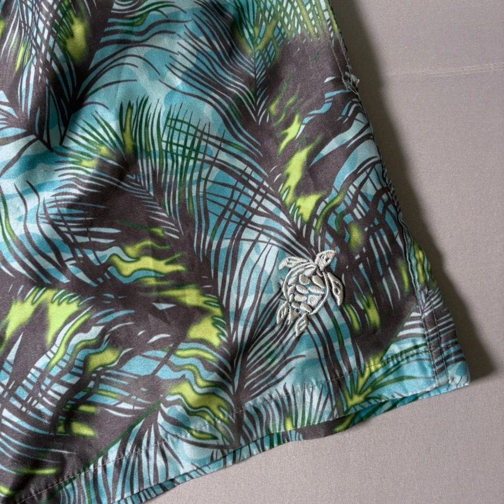 Vilebrequin Moorea Mens XL Tropical Palm Print Swim Trunks Blue Green